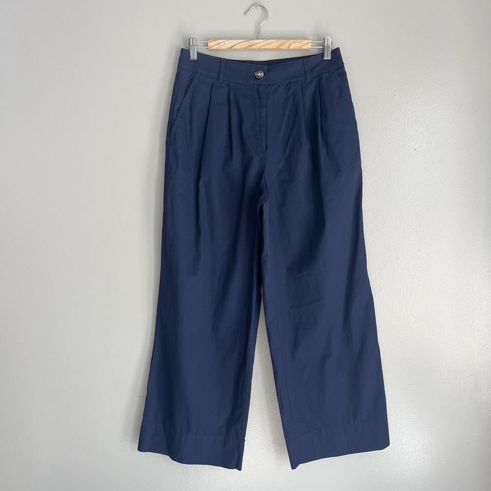 Loft Pleated Wide Leg Chino Pants High Rise Navy Cotton Size 4 NWT